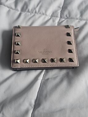 Pink Valentino Garavani Small Rockstud French Flap Wallet